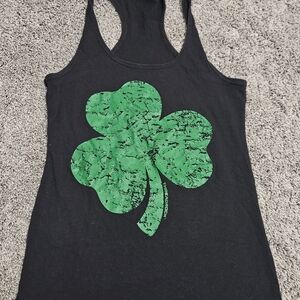 Black Racerback Tank with Green Shamrock Graphic